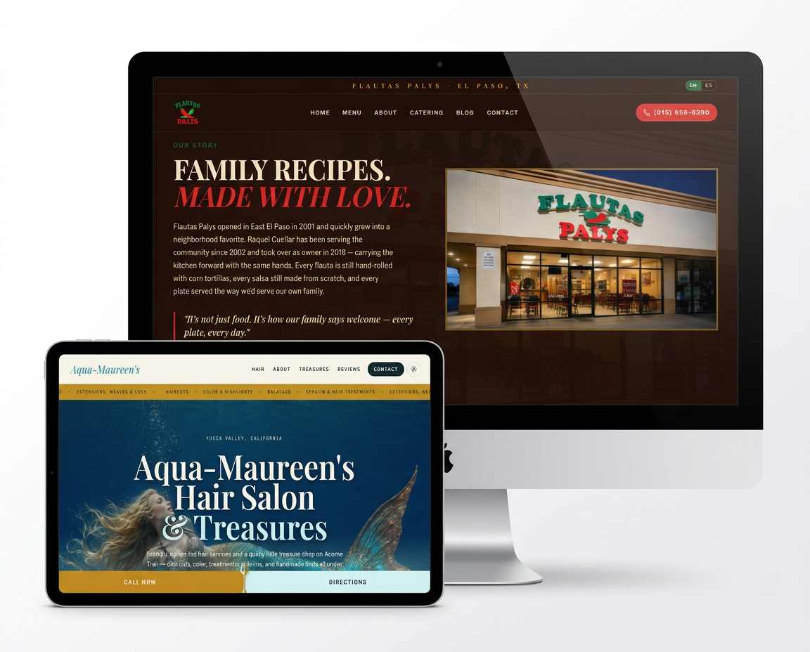 Streamlife client websites shown on a desktop monitor and tablet